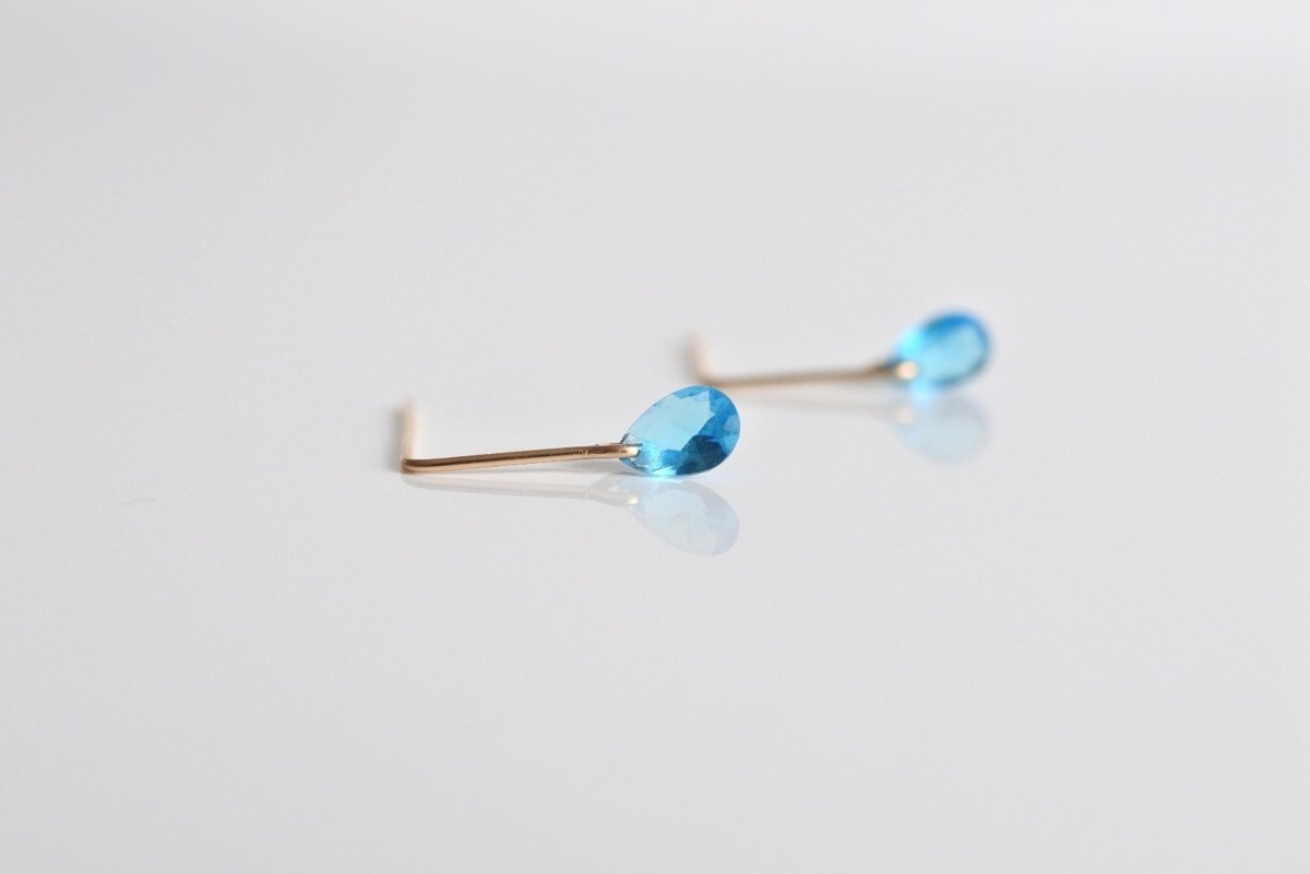 画像6: czしずくの輝く一粒ピアス - ブルー (6)